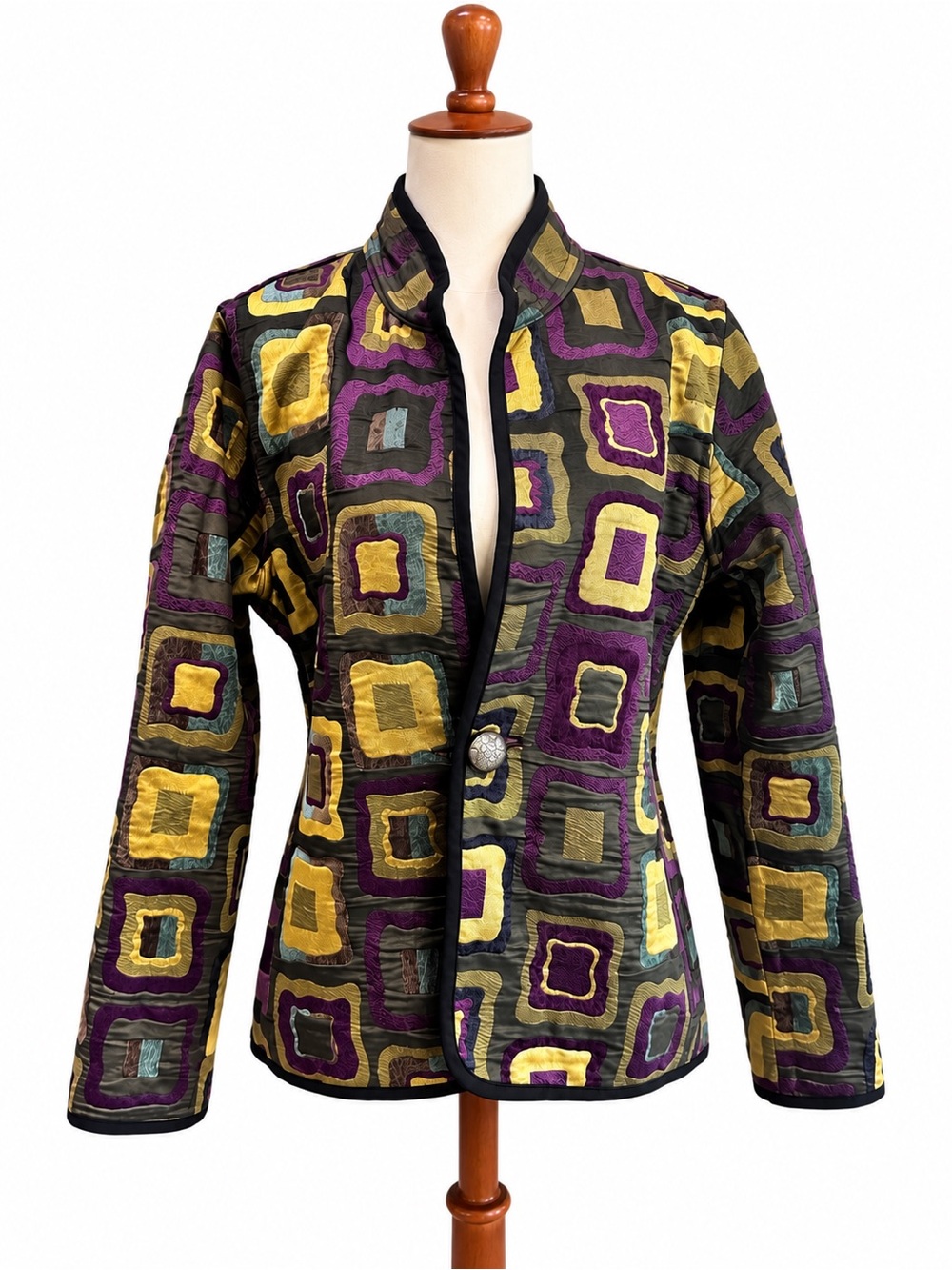 Trimdin Reversible women’s Geometric Quilted Jacket in Purple, Gold black M